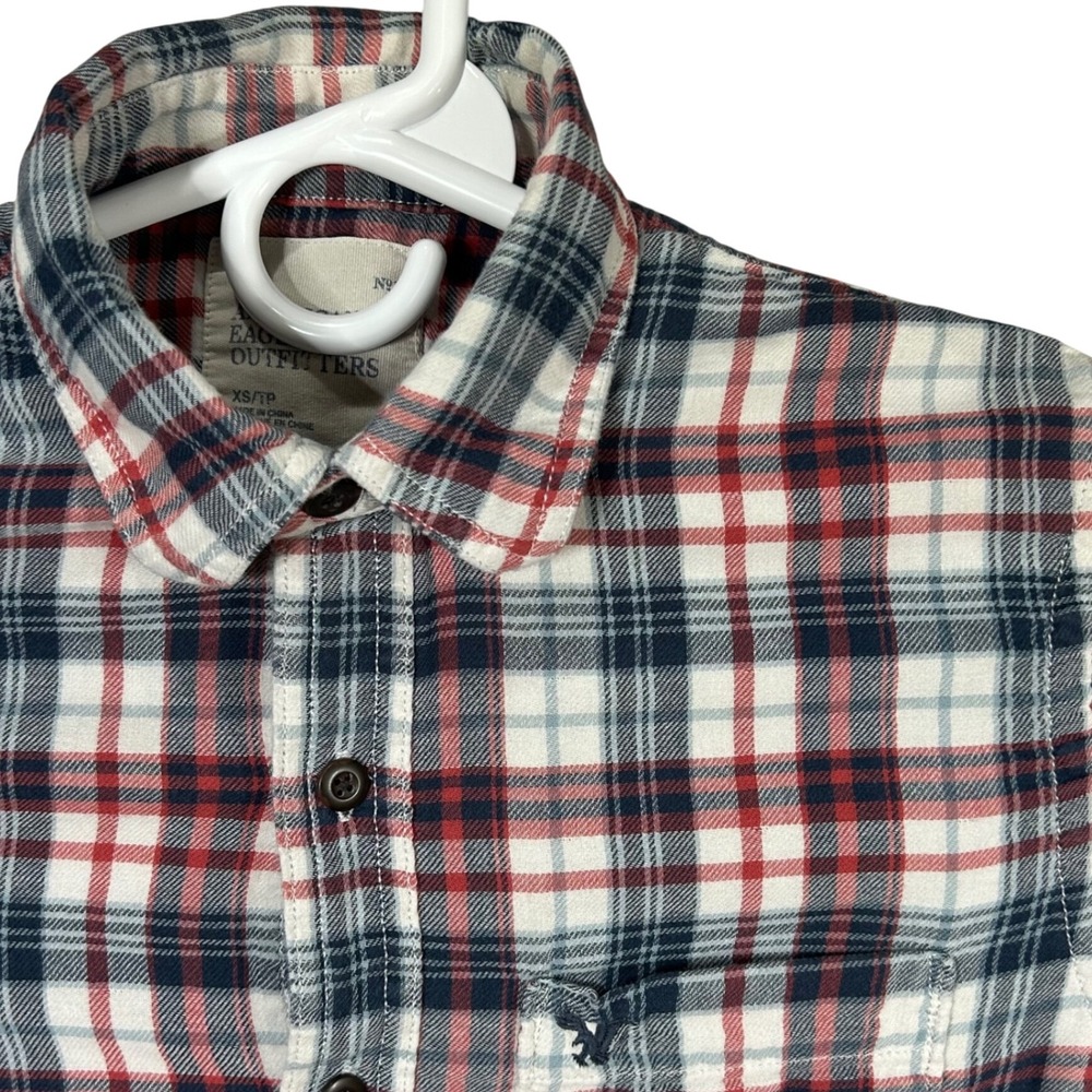 American Eagle Outfitters Men's XS Flannel Shirt Plaid Red White Blue Soft‎